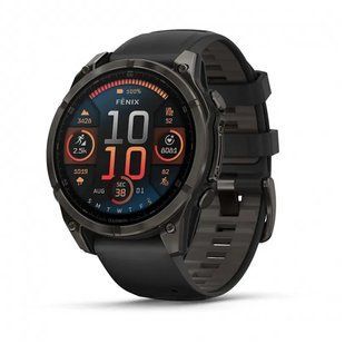 Смарт-годинник Garmin Fenix 8 47 mm AMOLED Sapphire Carbon grey DLC titanium with Black/pebble grey silicone band (010-02904-21) 010-02904-21 фото