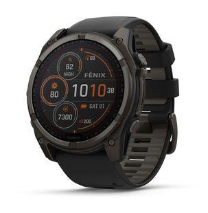 Смарт-годинник Garmin Fenix 8  51 mm Solar Sapphire Carbon grey DLC titanium with Black/pebble grey silicone band (010-02907-11) 010-02907-11 фото